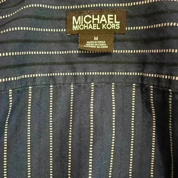 Michael a Kors Dark Blue Striped Button Shirt. Size Medium. Gently used. - Picture 4 of 6